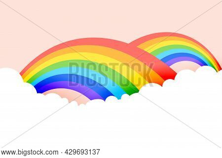 Rainbow Background With Clouds In Pastel Colors Design Vector Illustration