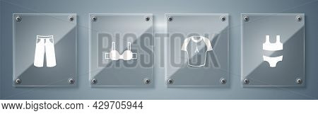 Set Swimsuit, T-shirt, Bra And Pants. Square Glass Panels. Vector