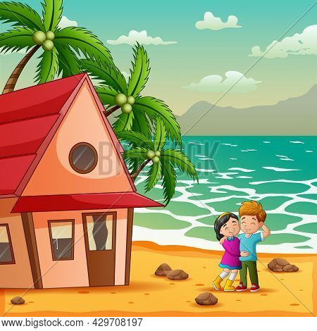 A Teen Couple On The On The Beachside Illustration