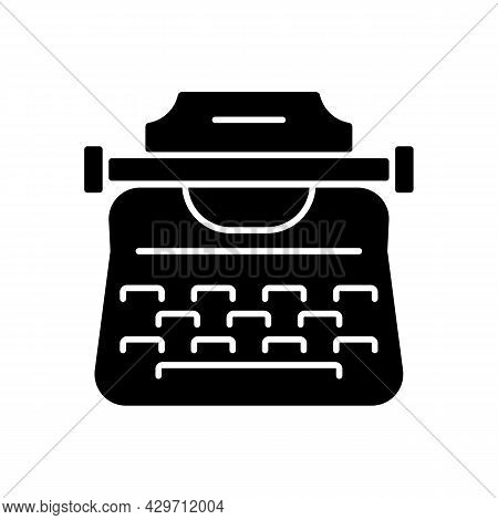 Vintage Typewriter Black Glyph Icon. Antique Mechanical Machine. Producing Characters On Paper. Auth
