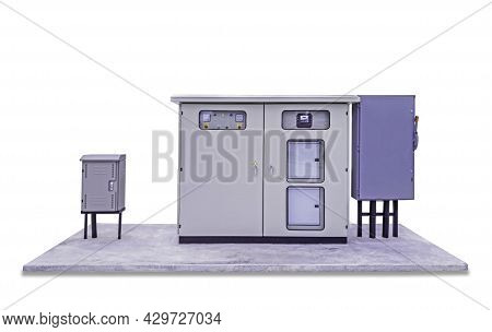 Standalone Electrical Switchboard For Small Business, Main Substation With Breaker And Power Button 