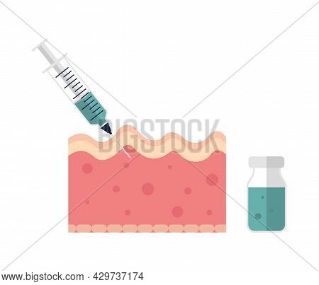 Syringe With Injection For Wrinkles And Fine Lines Flat Illustration. Skincare, Beauty, Rejuvination