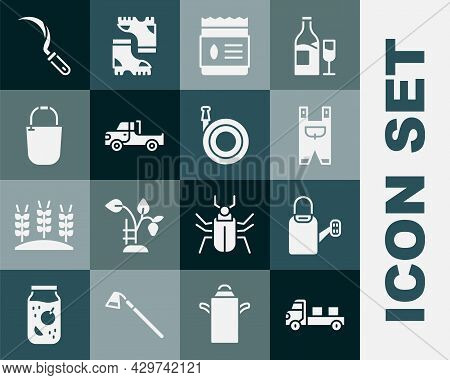 Set Pickup Truck, Watering Can, Garden Worker Clothes, Pack Full Of Seeds Of Plant, Bucket, Sickle A