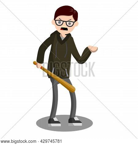 Man With Baseball Bat Is Extorting Money. Hand Holding Green Cash. Problem Of Urban Security. Thief 