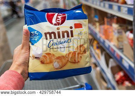 Tyumen, Russia-june 08, 2021: 7days Mini Croissant Vanilla Flavour. Selective Focus