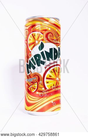 Tyumen, Russia-may 25, 2021: Mirinda Can Isolated On A White Background