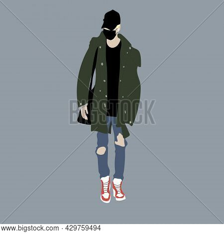 Vector Illustration Of Kpop Street Fashion. Street Idols Of Koreans. The Idol Of Kpop Men's Fashion.