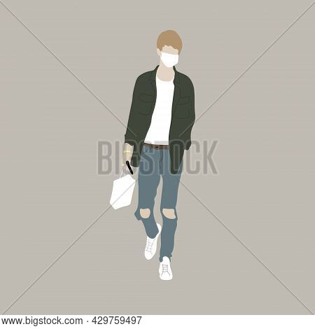 Vector Illustration Of Kpop Street Fashion. Street Idols Of Koreans. The Idol Of Kpop Men's Fashion.