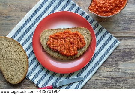 Balkan Cuisine. Ajvar - Condiment Made From Bell Peppers. Ajvar Can Be Consumed As Bread Spread.  Fr
