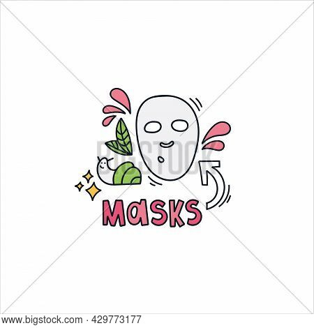 Masks Hand Drawn Doodle Lettering. Asian Sheet Mask. Vector Illustration. Beauty Products And Skin C