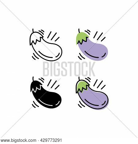 Egg Plant. Icons Set. Colorful And Black And White Concept. Nature, Garden, Korean Cosmetic Ingredie