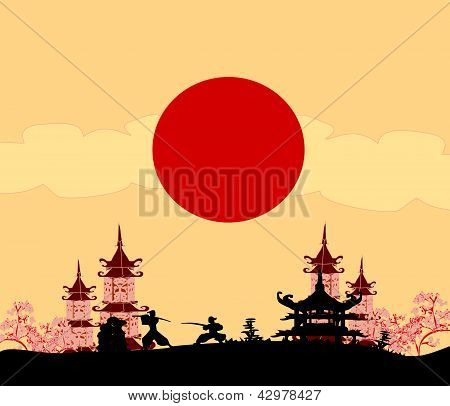 Vecchia carta con Silhouette di Samurai