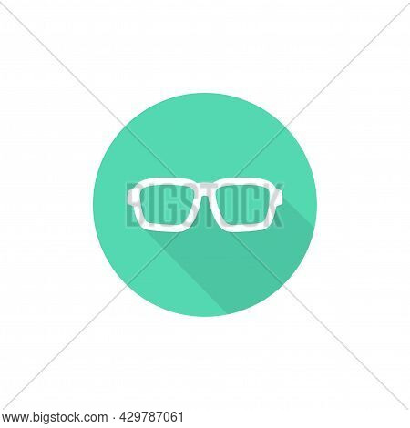White Flat Round Glasses With Shadow In Turquoise Circle Icon. Isolated On White. Unisex Student Eye