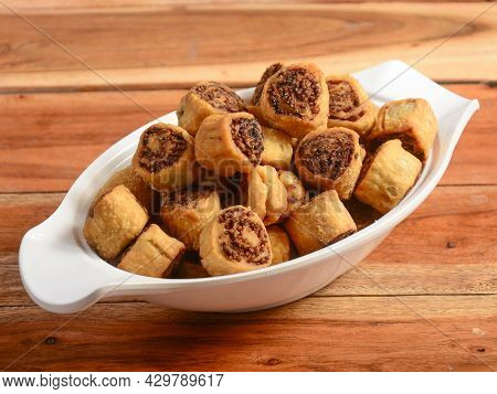 Indian Traditional Tea Time Snack Bhakarwadi Also Know As Bakarwadi, Bakarvadi, Or Bakar Wadi Served