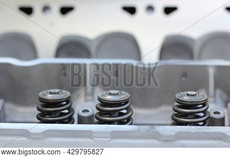 Eight Cylinder Engine Head With Valve Springs For Vintage Automobile