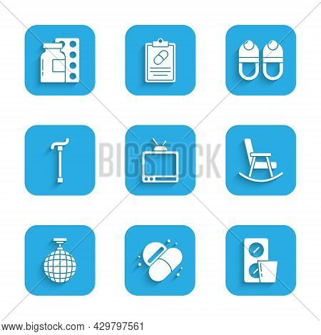 Set Retro Tv, Medicine Pill Or Tablet, Pills Blister Pack, Rocking Chair, Disco Ball, Walking Stick 