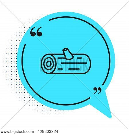 Black Line Wooden Logs Icon Isolated On White Background. Stack Of Firewood. Blue Speech Bubble Symb