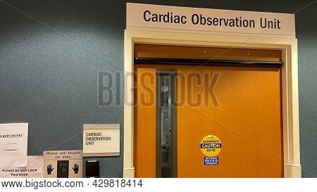 A Sign Above A Door That Reads Cardiac Care Unit At Piedmont Hospital In Atlanta, Ga.