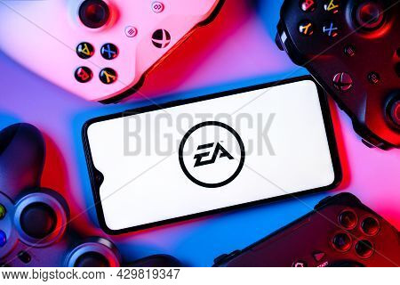 Kazan, Russia - August 14, 2021:  Electronic Arts Inc. Is An American Video Game Company. A Smartpho