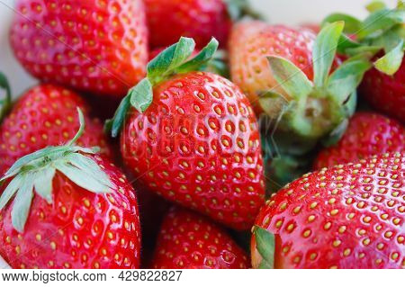 Ripe Red Sweet Strawberries Fruit Close Up