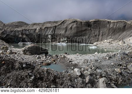 View Of Ngozumpa Glacier The Longest Glacier In The Himalayas Below The Sixth Highest Mountain In Th