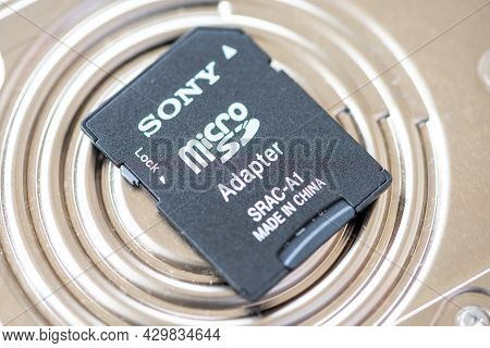 Timisoara, Romania - January 25, 2020: Close-up Of A Sony Micro Sd To Sd Adapter