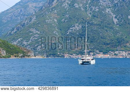 Herceg Novi, Montenegro, August 2021. View Of The Igaloboko-kotor Bay, Mountains And The Village Of 