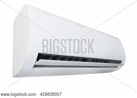 Air Condition Outdoor Unit Compressor Isolated On White Background. Split Air Conditioner Machine Is