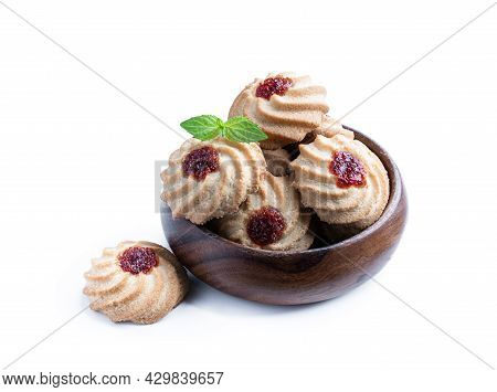 Qurabiya  Cookie Shortbread With Jam Isolated On White