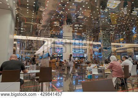 Sisli, Istanbul, Turkey - 07.13.2021: Food Floor Of Zorlu Center With A Lot Of Shiny Shops And Sever