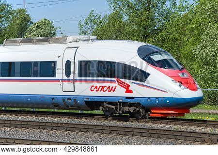 Leningrad Region, Russia - May 24, 2021: The Head Car Of The High-speed Electric Train Evs-2 