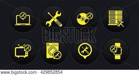 Set Tv Service, Database Server, Washer, Location, Cd Or Dvd Disk, Crossed Screwdriver And Wrench, S