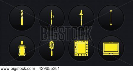 Set Nail Polish Bottle, Cotton Swab For Ears, Hairbrush, Makeup Mirror With Lights, Pipette, Curling