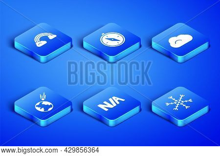 Set Snowflake, Rainbow With Clouds, Not Applicable, Comet Falling Down Fast, Compass And Cloud Icon.