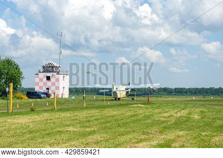 Gorodok.ukraine. June 6, 2021. Tsuniv Airfield. Tsuniv Airfield. Biplane Preparing For Takeoff. Spor