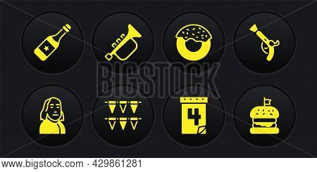 Set Benjamin Franklin, Vintage Pistols, Carnival Garland With Flags, Calendar Date July 4, Donut, Tr