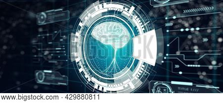 Illustration Of Virtual Screen With World Map Background. Nlp Natural Language Processing Cognitive 