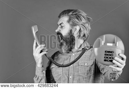 Sales Script. Answering Machine. Lead Generation Specialist. Bearded Man Phone Conversation. Outdate