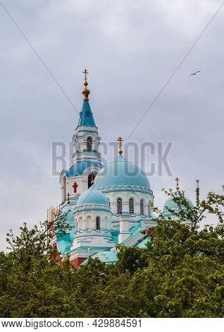 Transfiguration Cathedral Of The Valaam Monastery Against The Background Of The Cloudy Sky. Valaam I