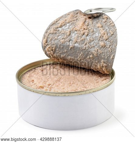 Tinned Cod Roe In A Jar Close-up On A White Background. Isolated