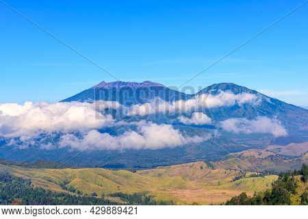 Landscape View Of Mount Raung Seen From Of Mount Ijen, Banyuwangi, East Java, Indonesia.