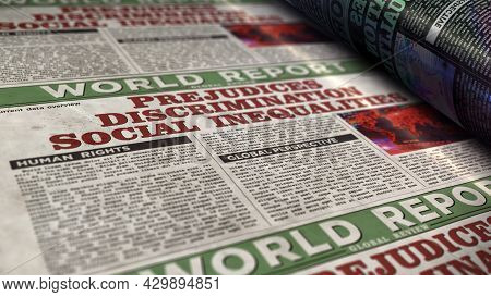 Prejudices, Discrimination, Social Inequalities And Bias Retro Newspaper Illustration