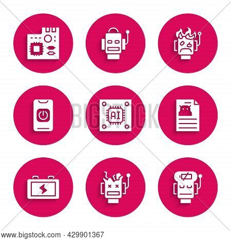 Set Processor With Microcircuits Cpu, Broken Robot, Robot Low Battery Charge, Technical Specificatio