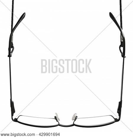Black Reading Glasses, Eyeglasses Straps Retainers, Isolated Hanging Readers Croakies, Blank Empty V
