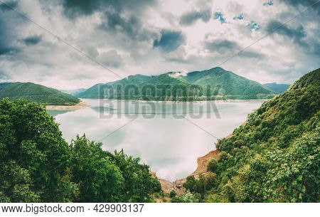Zhinvali Reservoir In Georgia, Dusheti Municipality, Mtiuleti Region, On River Aragvi. It Has One Of