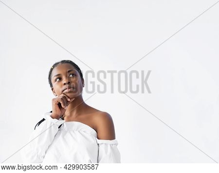 Pensive Woman. Advertising Background. Tough Choice. Future Planning. Thoughtful Young African Lady 