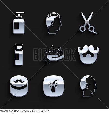 Set Shaving Foam On Hand, Broken Hair Follicle, Baldness, Mustache Beard, Gel Or Wax For Styling, Ge