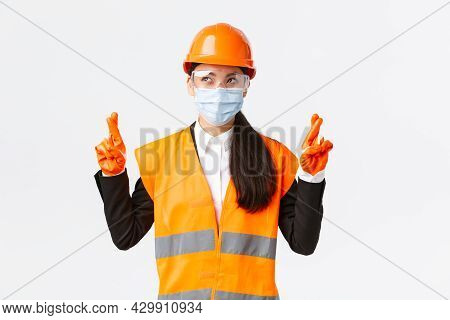 Covid-19 Safety Protocol At Enterpise, Construction And Preventing Virus Concept. Hopeful Optimistic