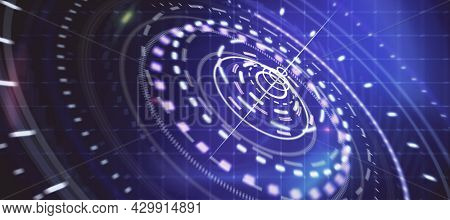 Round Digital Blue Interface On Dark Grid Background. Hud, Innovation, Digital Transformation And Da