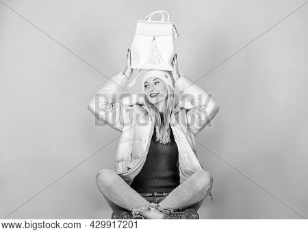 Tender Combination. Matching Accessories. Fashion Accessory. Girl Adorable Model Showing Her Fancy L